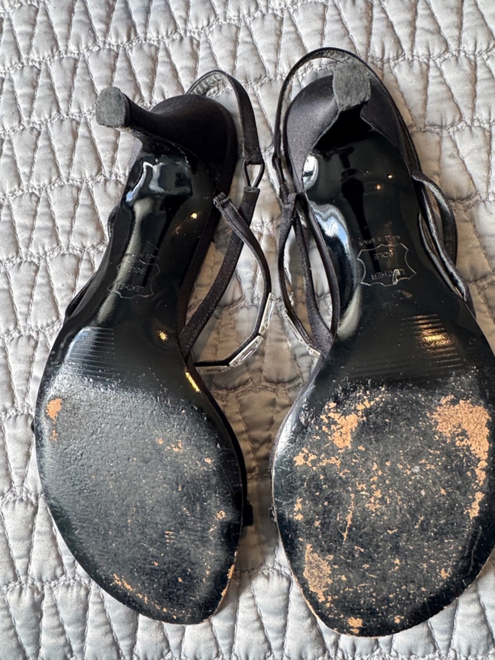 Stuart Weitzman Black Satin Crystal-Trim Slingback Heels Size 8 - Picture 6 of 10